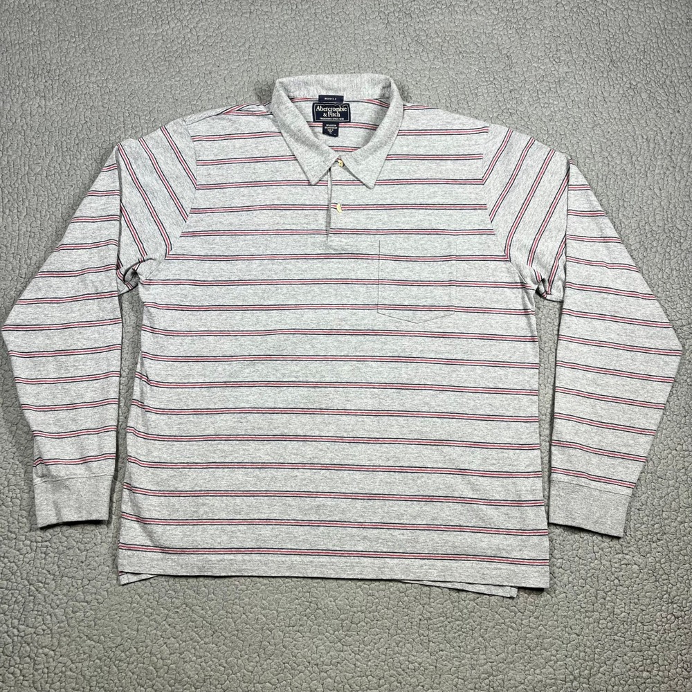 Abercrombie & Fitch Vintage Polo Shirt Mens XL Muscle Long Sleeve Striped Y2K